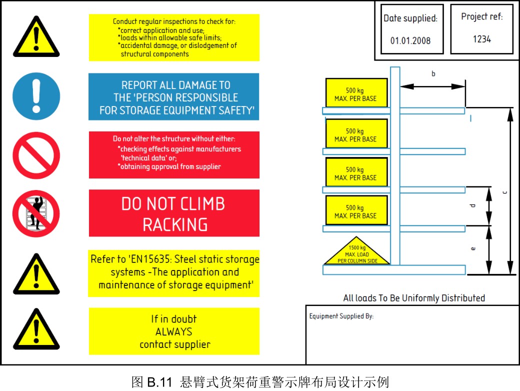 悬臂式货架荷重警示牌布局设计示列